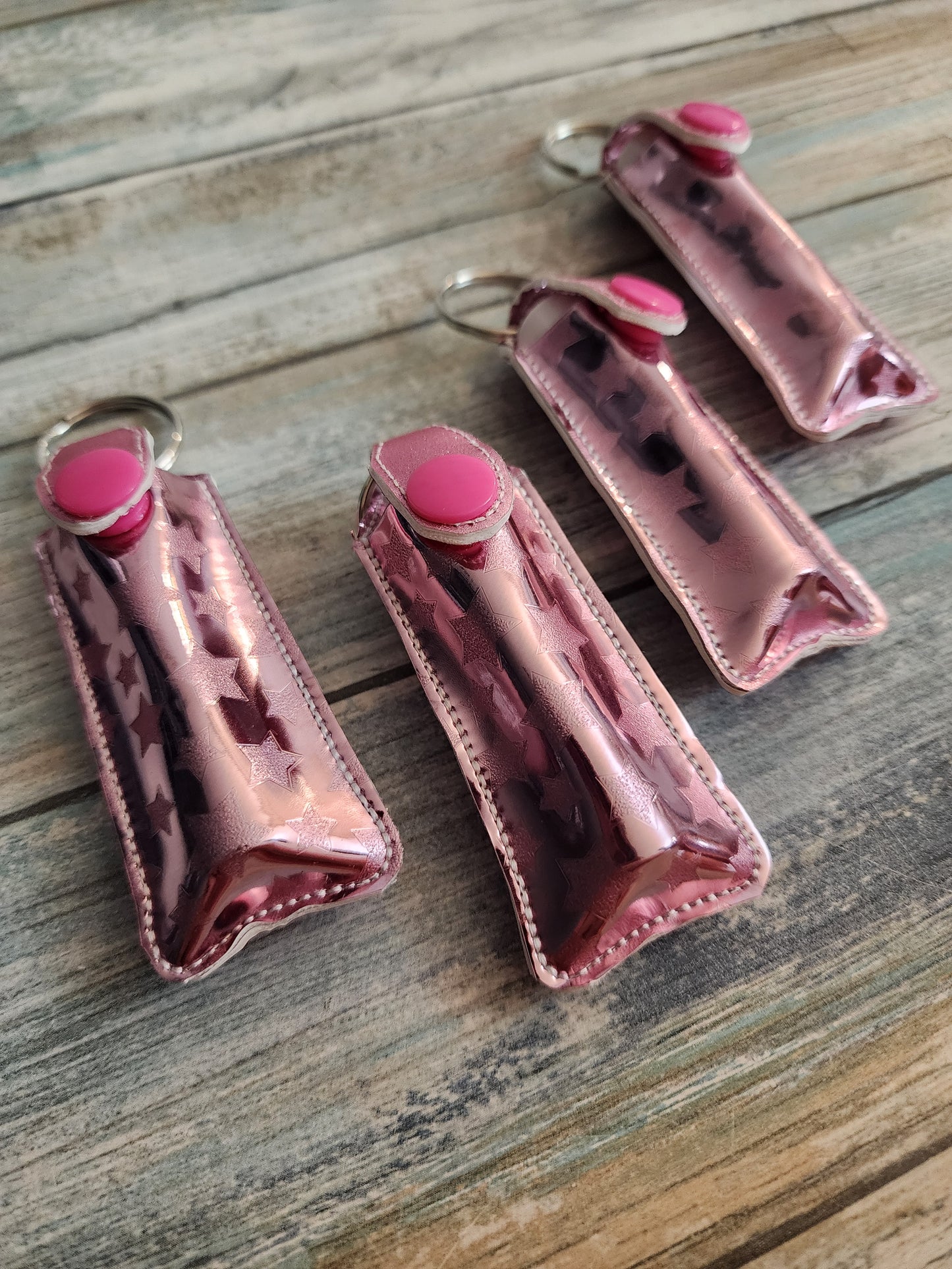 Pink Stars, ChapStick Holder, Lip Balm Keychain, Snap Keychain, Snap Holder, Keychain Accessories, Simple, Chapstick Pouch, Bag Accessories