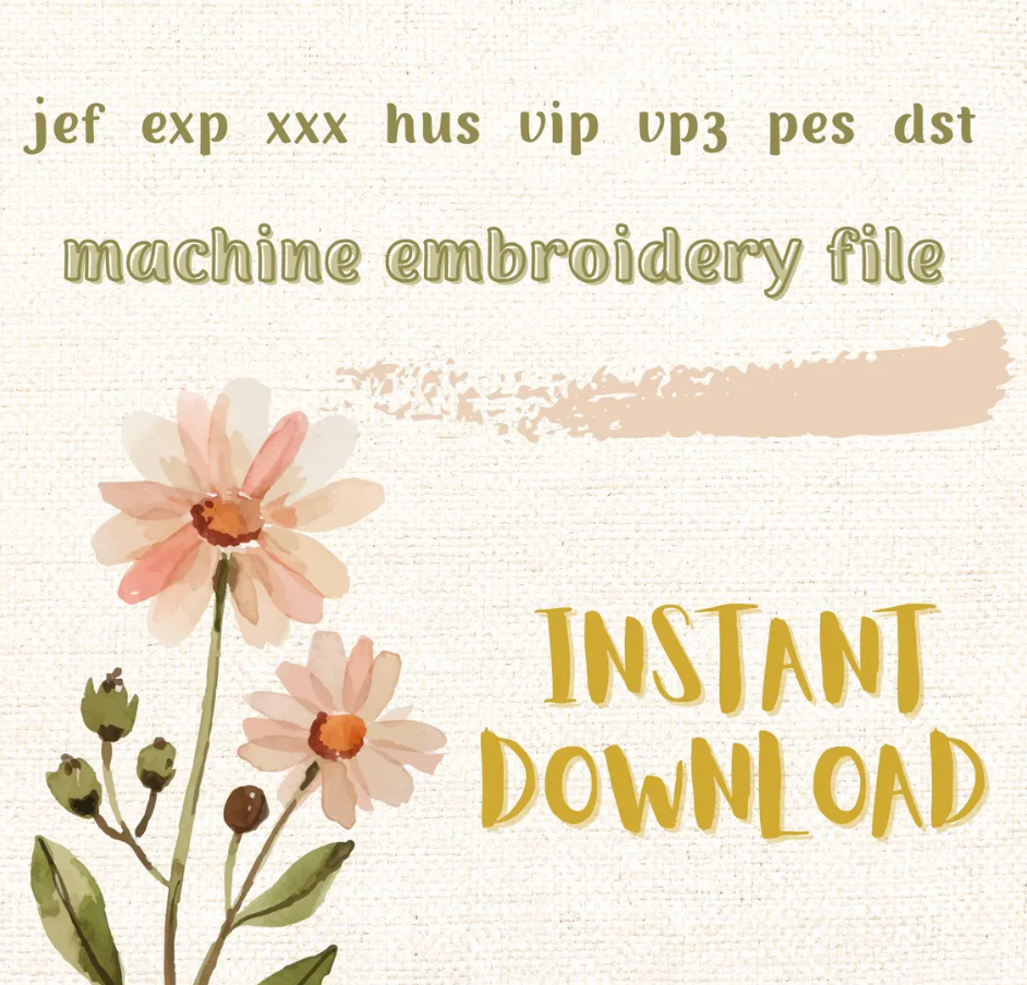 botanical flower embroidery design, sketch design, instant download, machine embroidery, flower 1, DIGITAL FILE