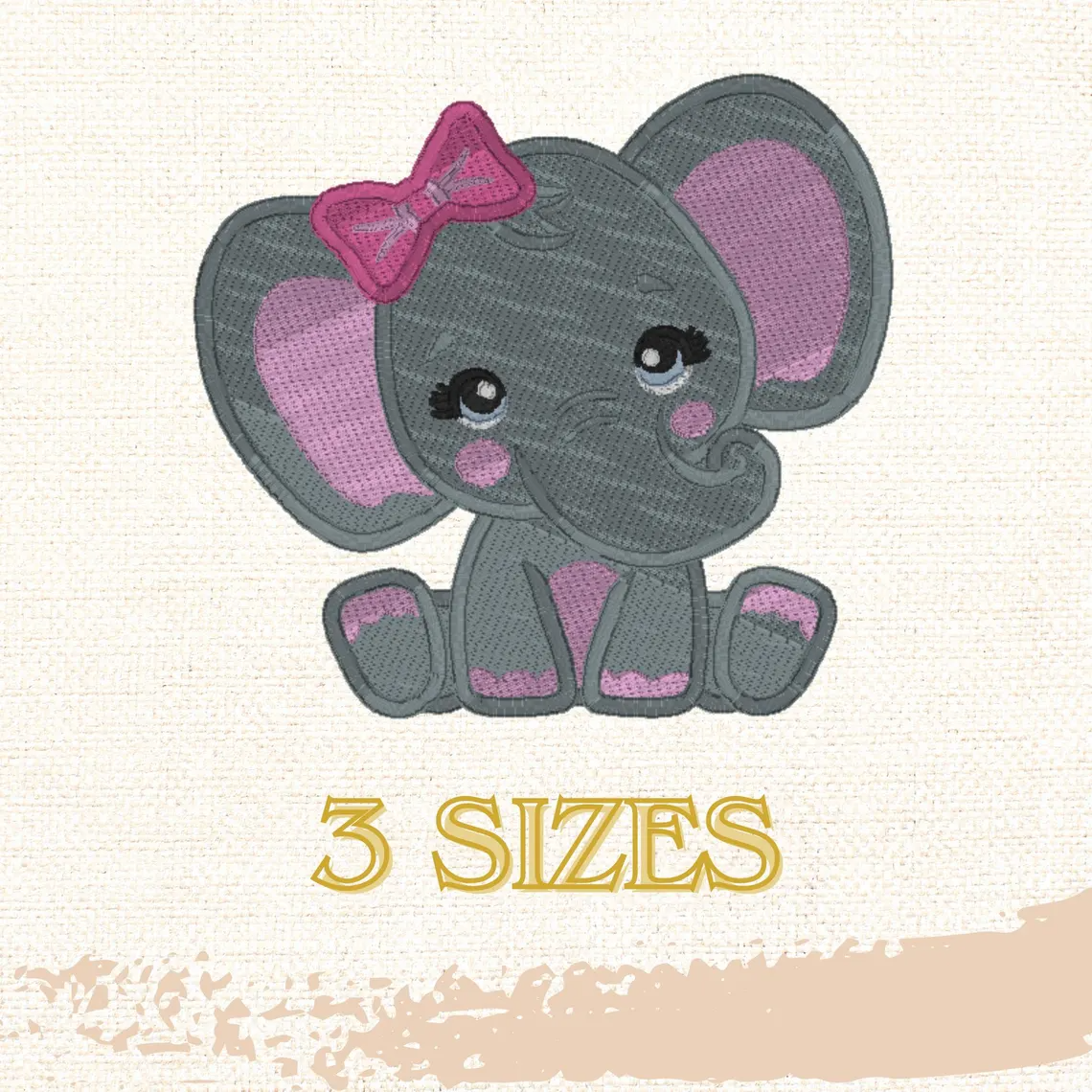 girl elephant, baby elephant, pink elephant with bow, elephant fill stitch, instant download, machine embroidery, DIGITAL FILE