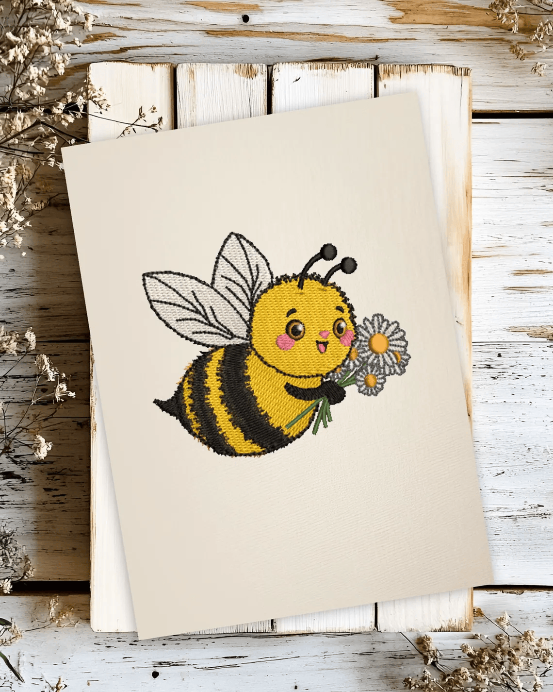 Charming Daisy and Bee Embroidery Design, Daisy bee, bee with flower, embroidered bee, instant download, machine embroidery, DIGITAL FILE