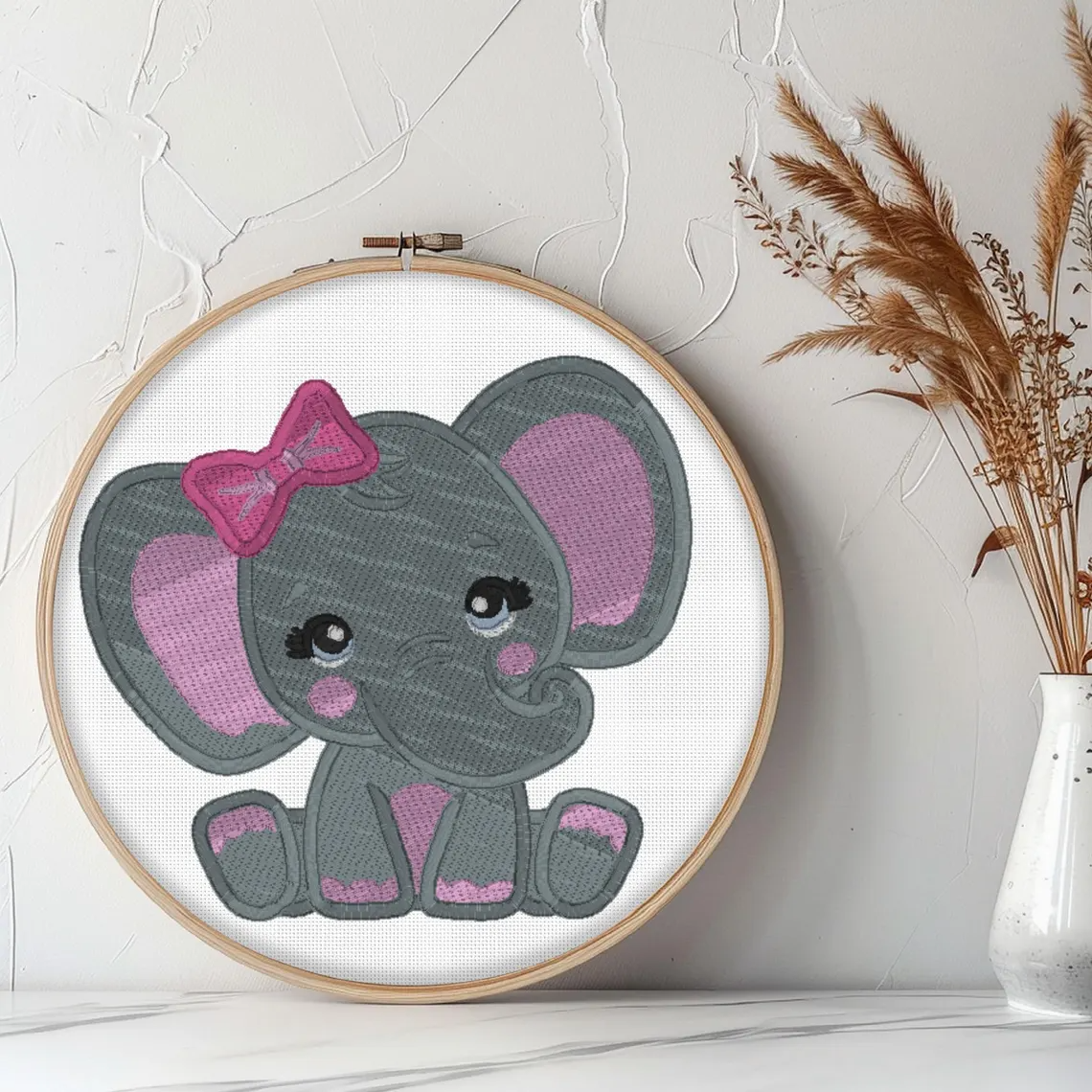 girl elephant, baby elephant, pink elephant with bow, elephant fill stitch, instant download, machine embroidery, DIGITAL FILE