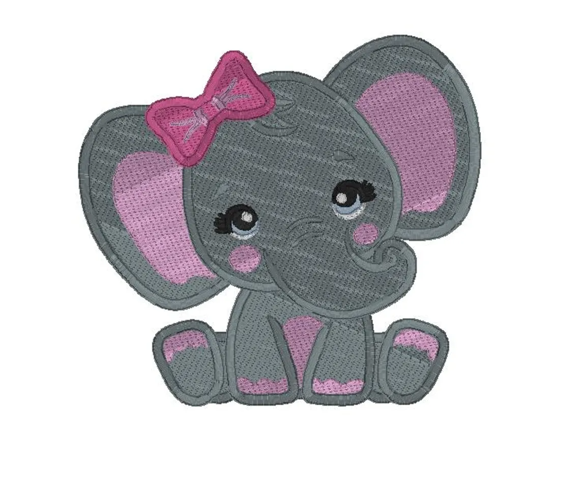 girl elephant, baby elephant, pink elephant with bow, elephant fill stitch, instant download, machine embroidery, DIGITAL FILE
