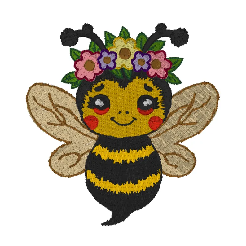 Spring Bee Floral Crown Embroidery design, bee with flowers, embroidered bee, instant download, machine embroidery, DIGITAL FILE