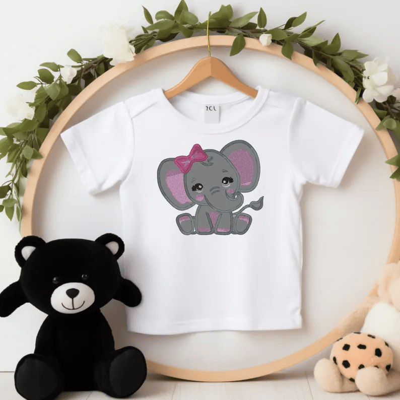 girl elephant, baby elephant, pink elephant with bow, elephant applique, instant download, machine embroidery, DIGITAL FILE