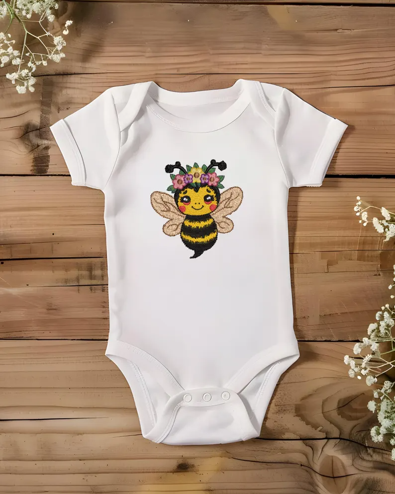 Spring Bee Floral Crown Embroidery design, bee with flowers, embroidered bee, instant download, machine embroidery, DIGITAL FILE