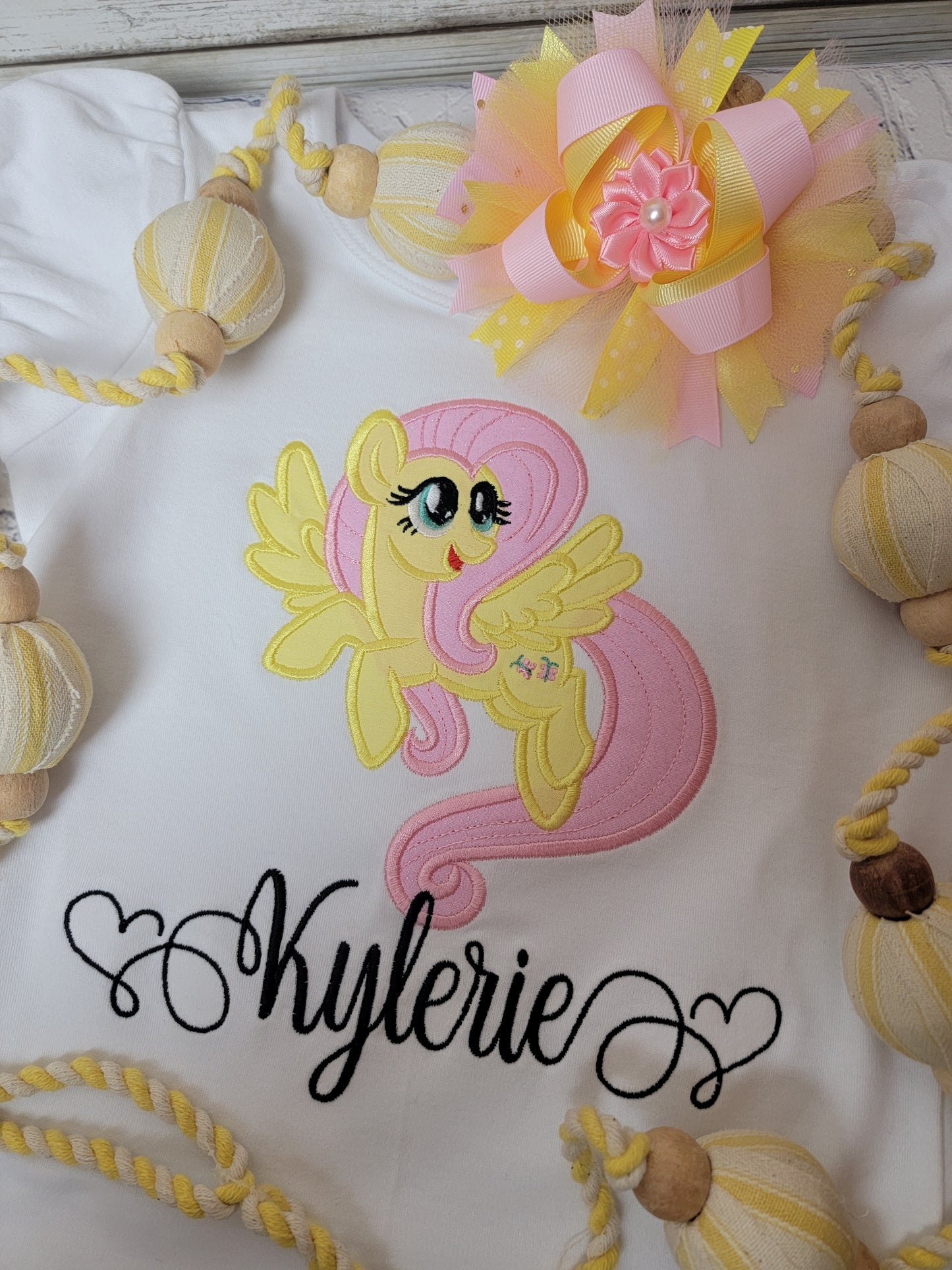 Yellow Pony, Ribbon Trimmed tutu, Matching Top and Tutu, Character Inspired, Themed Party, Party Outfit, Personalized top, Pink and yellow