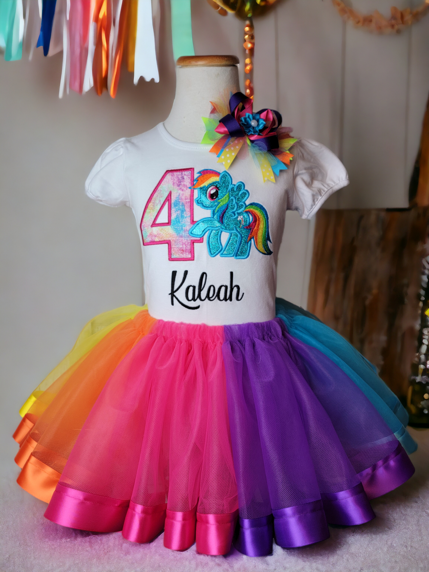 rainbow pony tutu set for girls, personalized rainbow pony birthday outfit, personalized shirt, rainbow theme, themed party, rainbow tutu