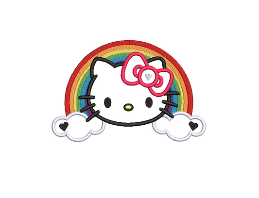 cute cat, cat with bow, rainbow with clouds, machine embroidery, DIGITAL FILE