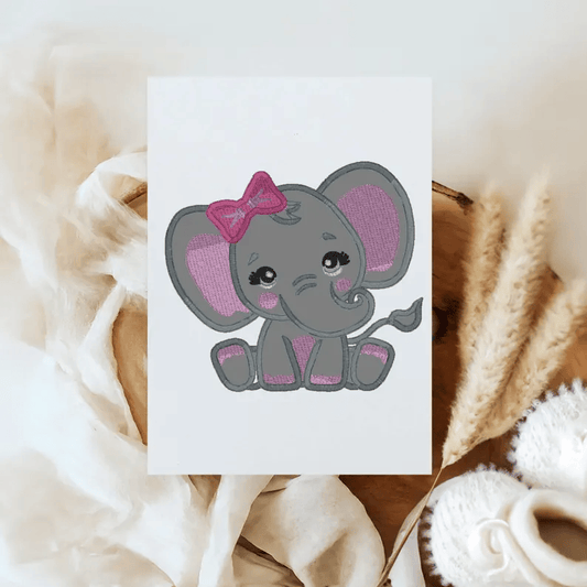 girl elephant, baby elephant, pink elephant with bow, elephant applique, instant download, machine embroidery, DIGITAL FILE