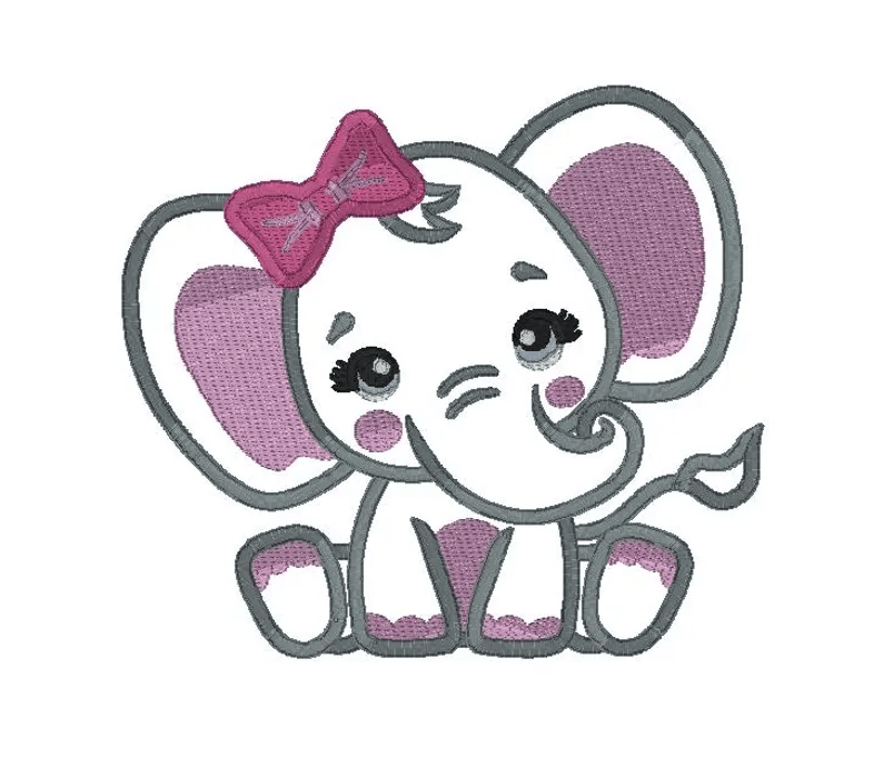 girl elephant, baby elephant, pink elephant with bow, elephant applique, instant download, machine embroidery, DIGITAL FILE